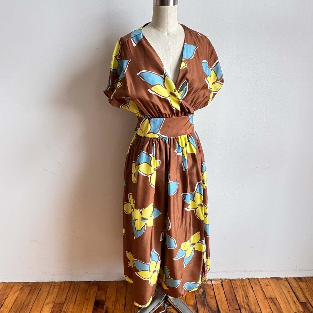 NO. 6 STORE Silk Scarlett Wrap Dress in Tobacco Stargazer